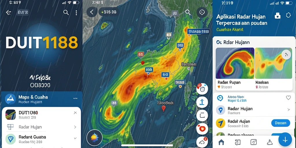 Antarmuka utama aplikasi DUIT188 menunjukkan radar hujan secara real-time.