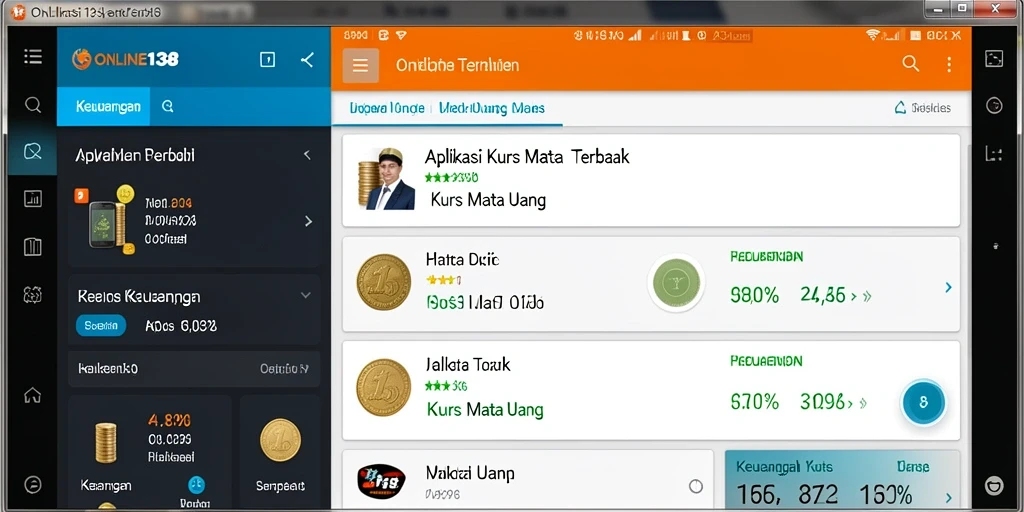 Antarmuka aplikasi ONLINE138 untuk Kurs Mata Uang yang informatif.