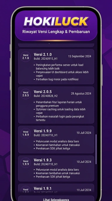 Tampilan riwayat versi hokiluck
